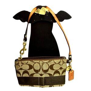 Coach Signature Brown Jacquard Wristlet Purse Clutch Bag Small Zip C Logo
